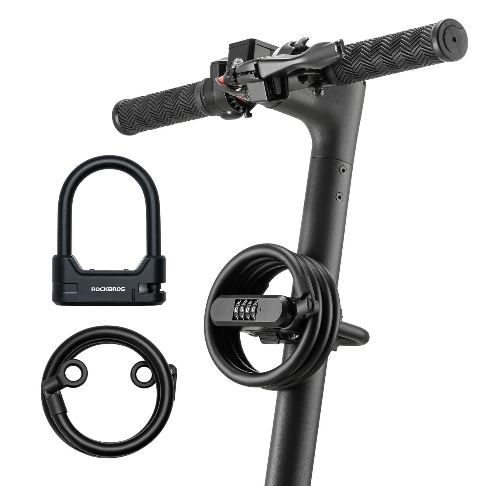 ROCKBROS anti-theft electric scooter U lock with steel cable for helmet and scooter security