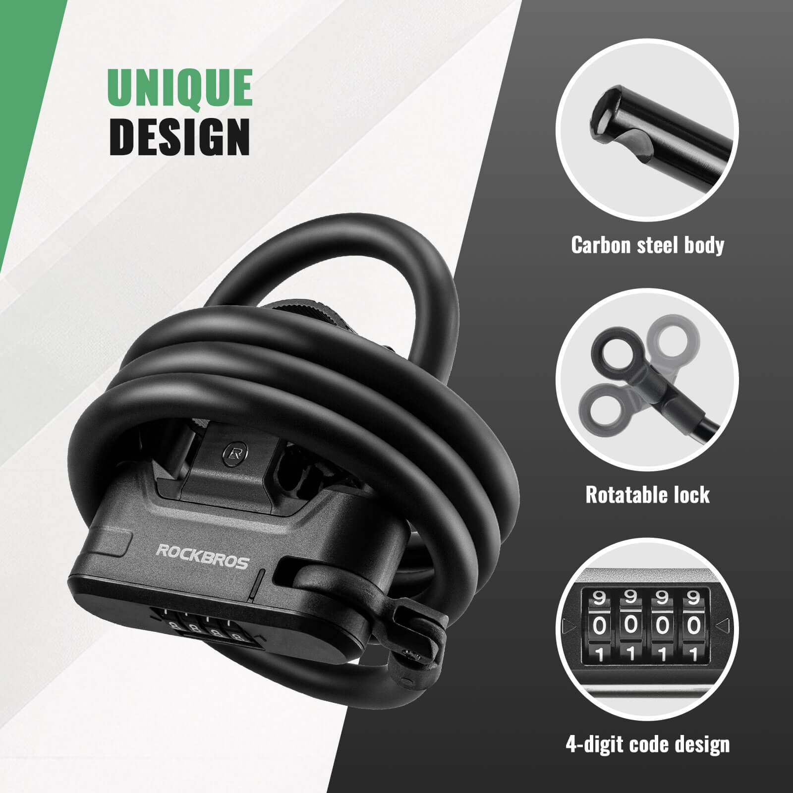 ROCKBROS anti-theft electric scooter U lock with steel cable for helmet and scooter security