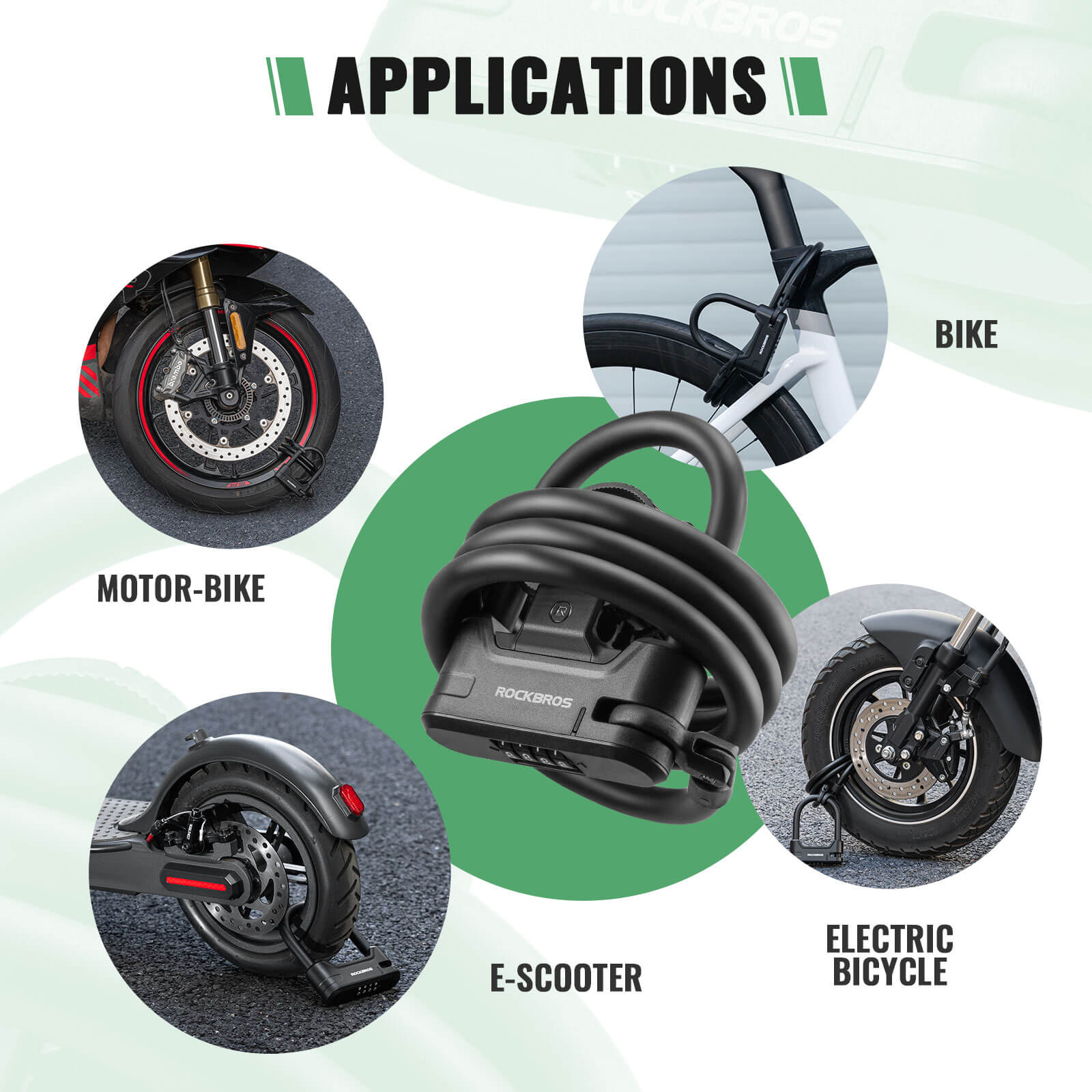 ROCKBROS anti-theft electric scooter U lock with steel cable for helmet and scooter security