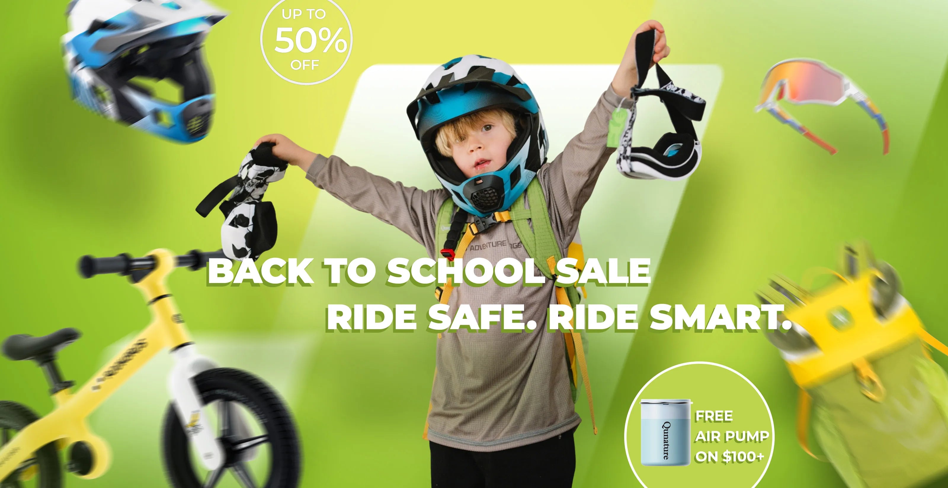 ROCKBROS Back to School cycling sale banner with discounts on bike accessories and riding gear