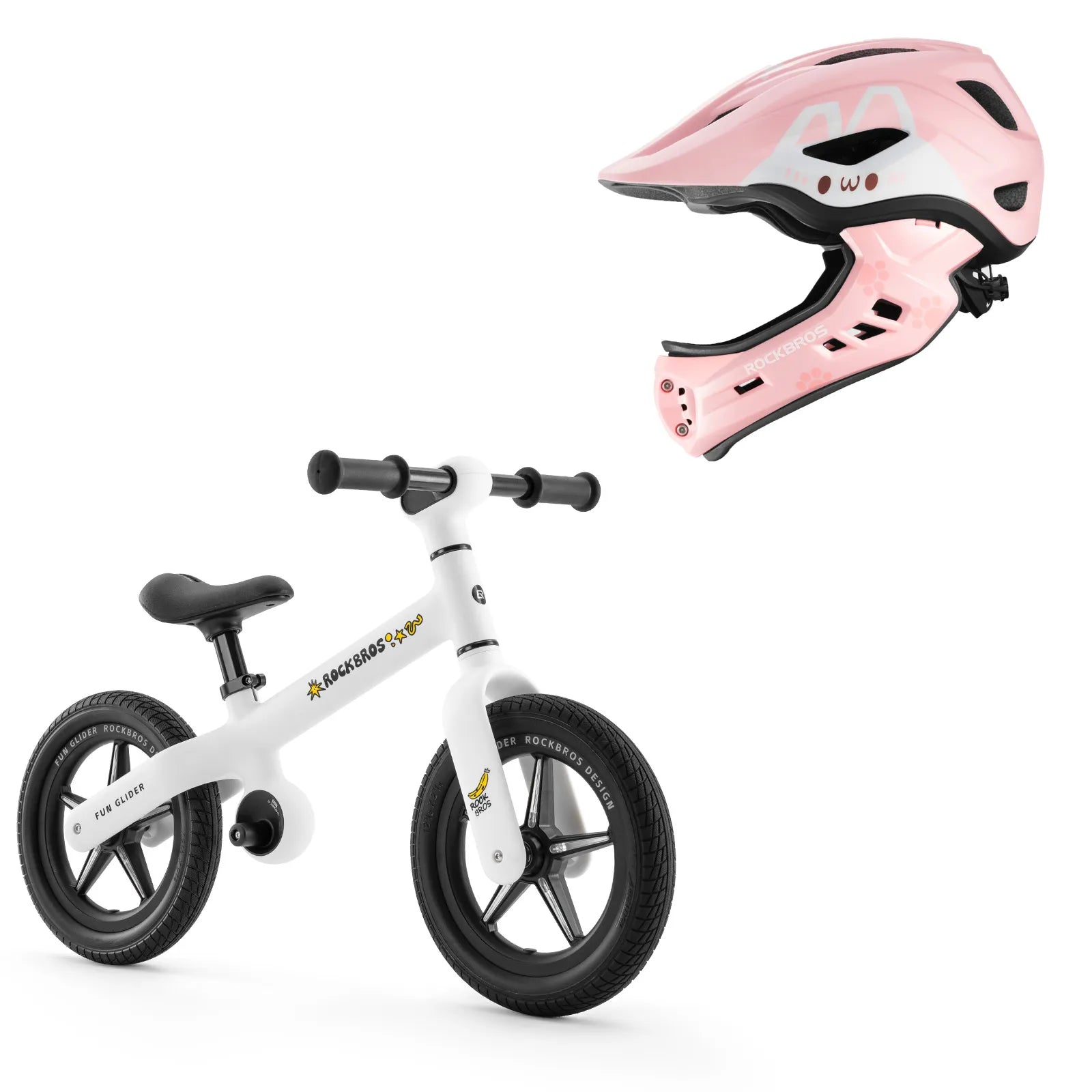 ROCKBROS balance bike and helmet starter kit for young riders learning balance, coordination, and cycling skills
#Color_White