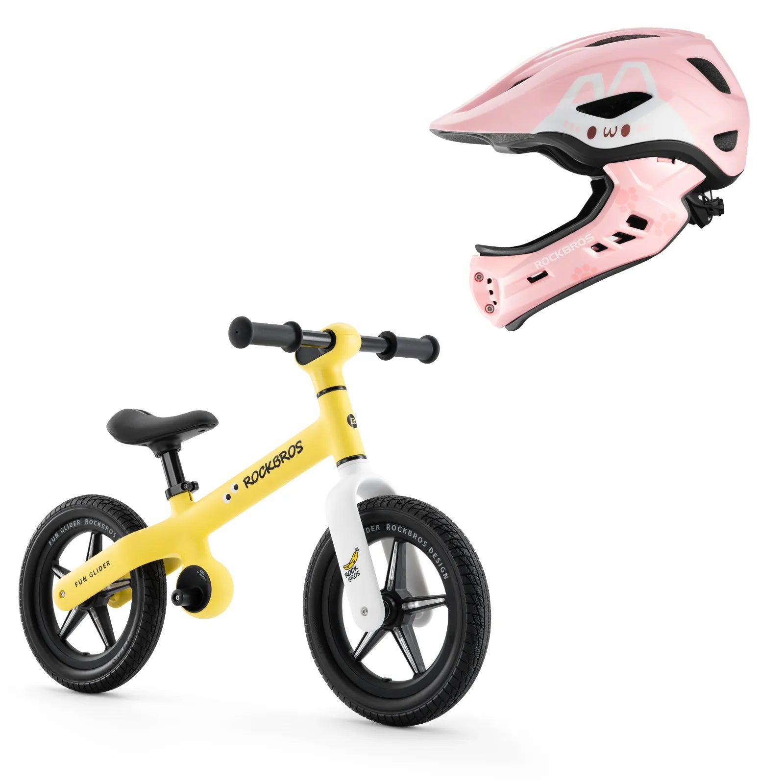 ROCKBROS balance bike and helmet starter kit for young riders learning balance, coordination, and cycling skills
#Color_Yellow