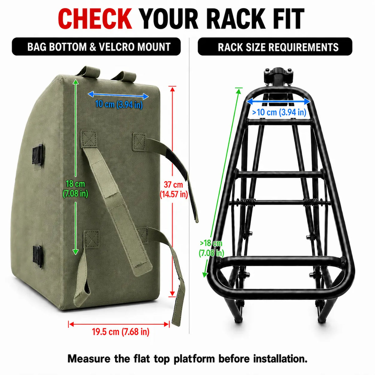 ROCKBROS bike bag compatible size and dimensions guide