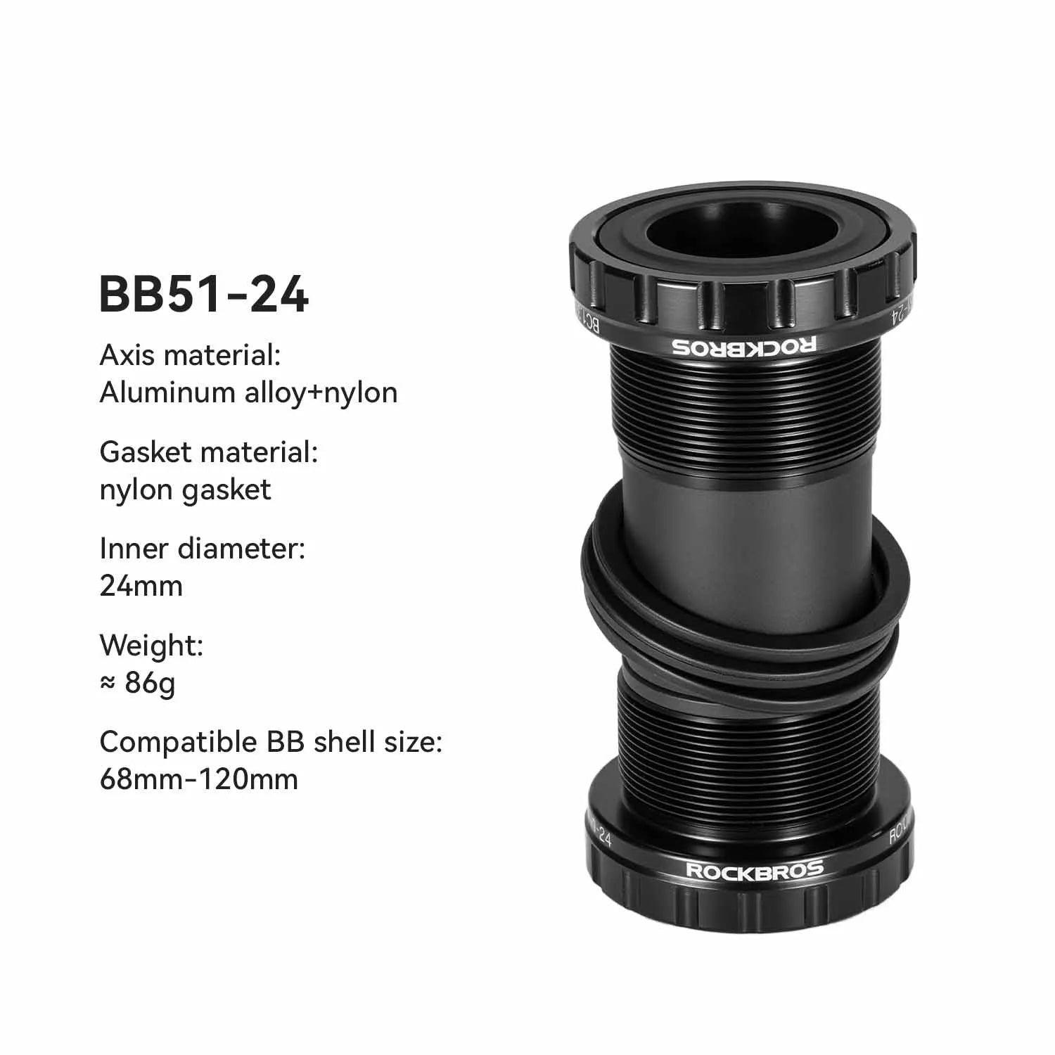 ROCKBROS bike bottom bracket with dual bearing design for smoother pedaling performance
#Style_BB51-24