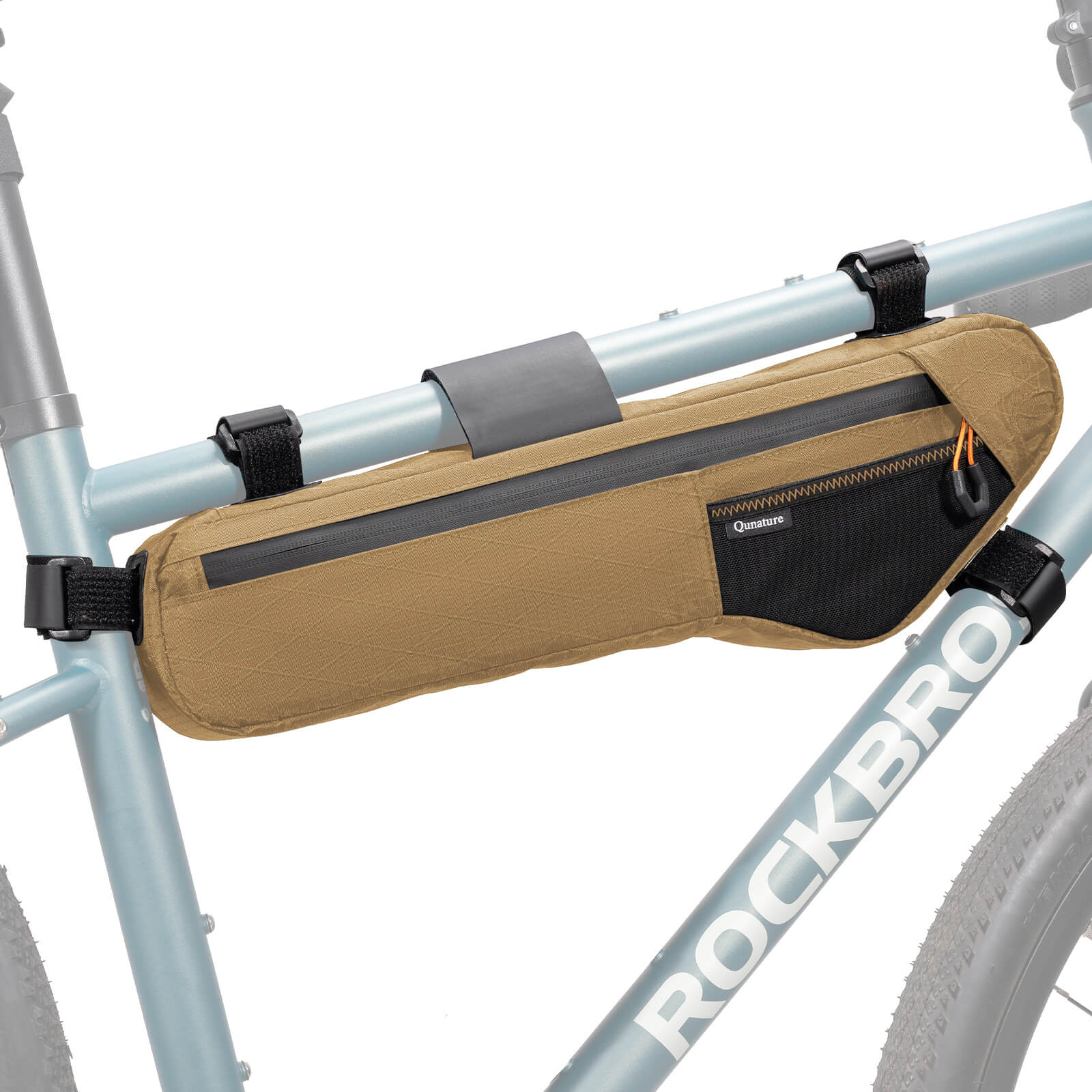 Qunature waterproof bike down tube frame bag for gravel and bikepacking, available in 3.5L, 4.2L, and 5L capacities.
#Color_Khaki