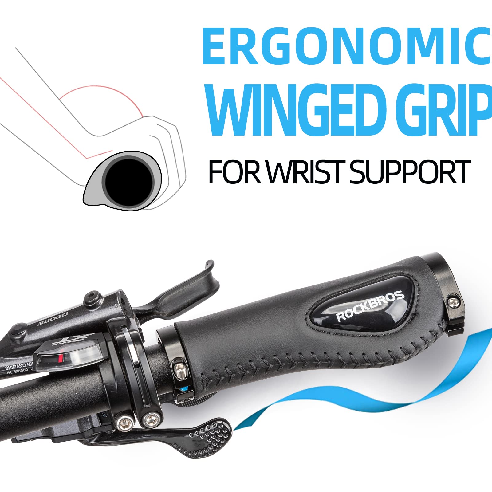 ROCKBROS ergonomic bike handlebar grips with dual-lock system for secure fit
#Color_Black