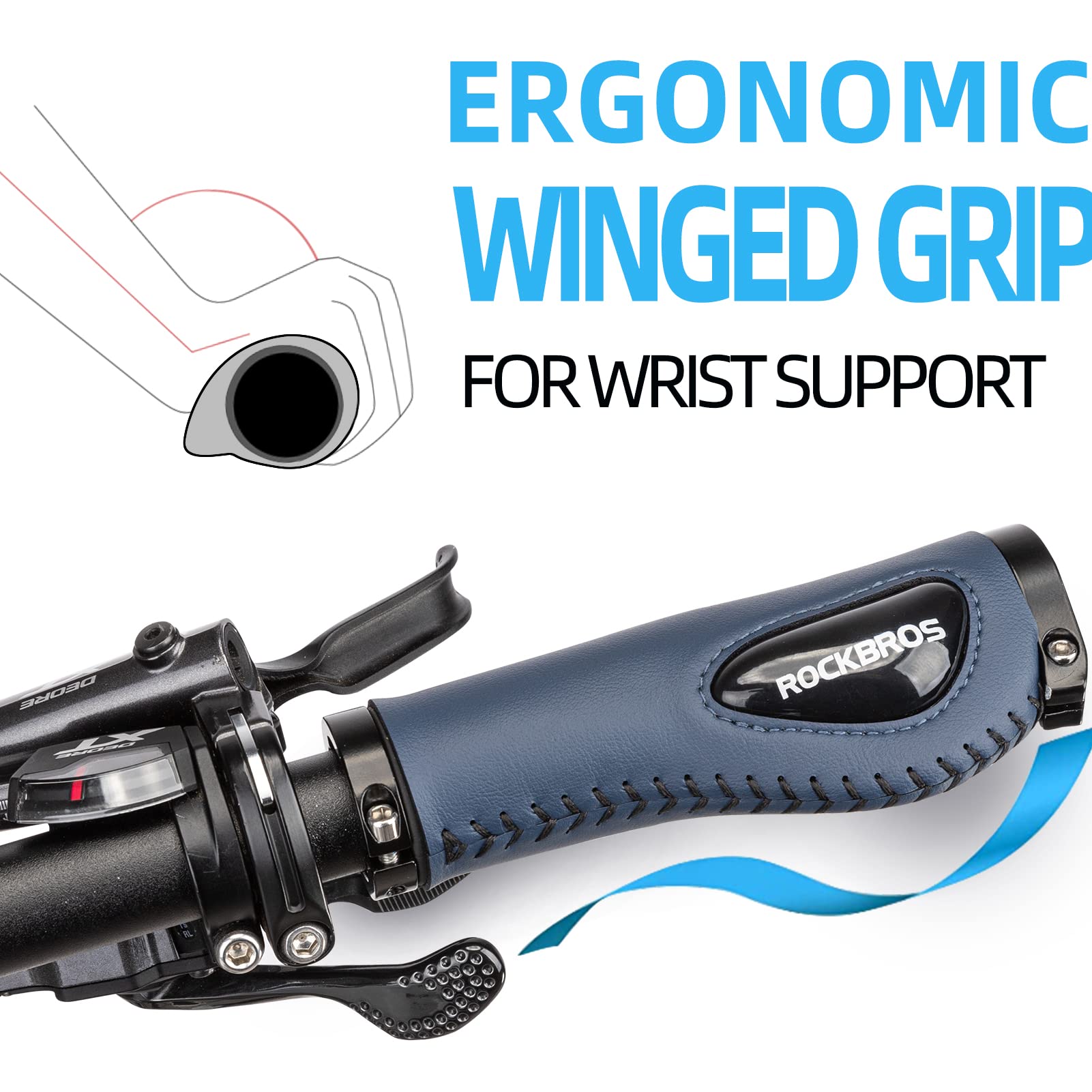 ROCKBROS ergonomic bike handlebar grips with dual-lock system for secure fit
#Color_Blue