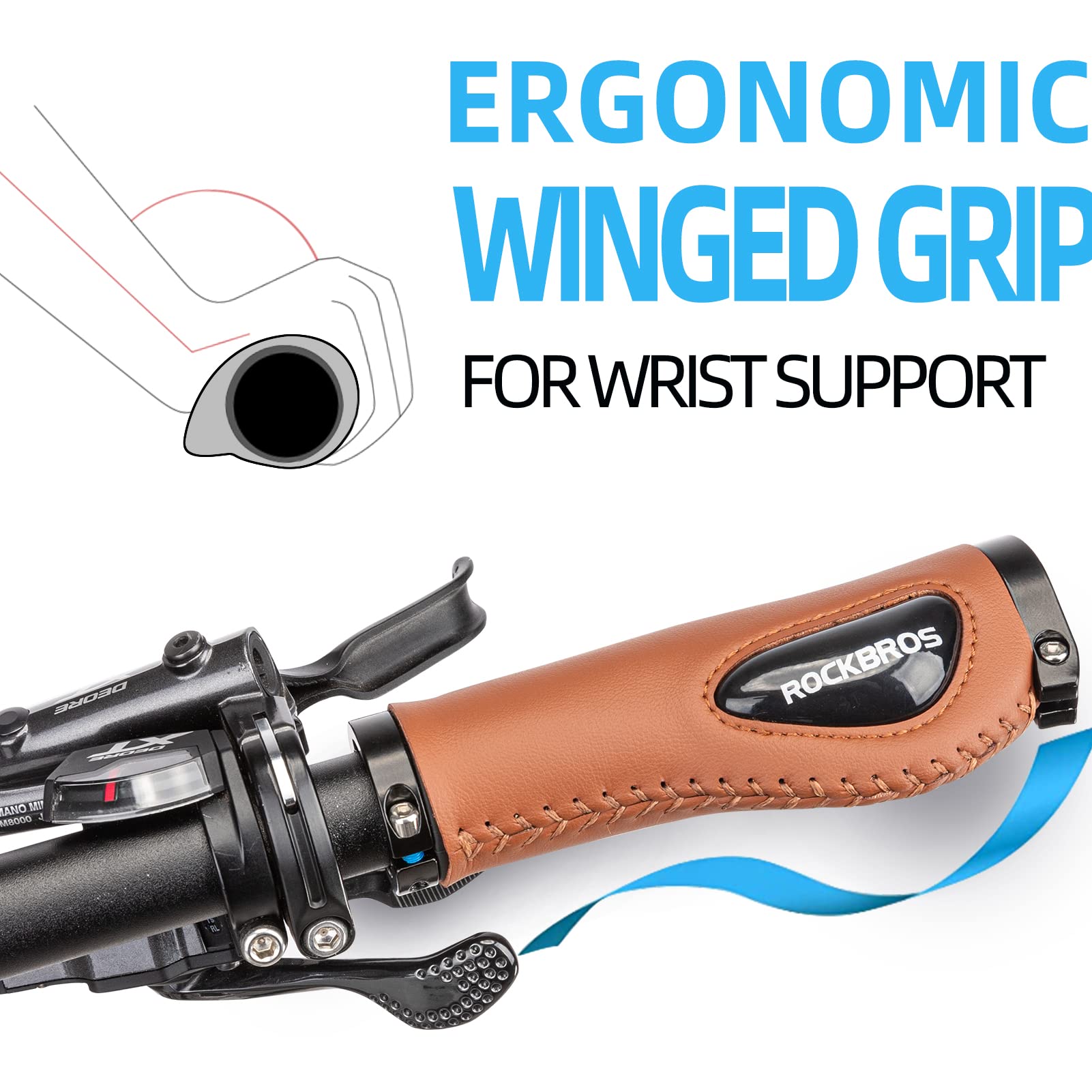 ROCKBROS ergonomic bike handlebar grips with dual-lock system for secure fit
#Color_Brown