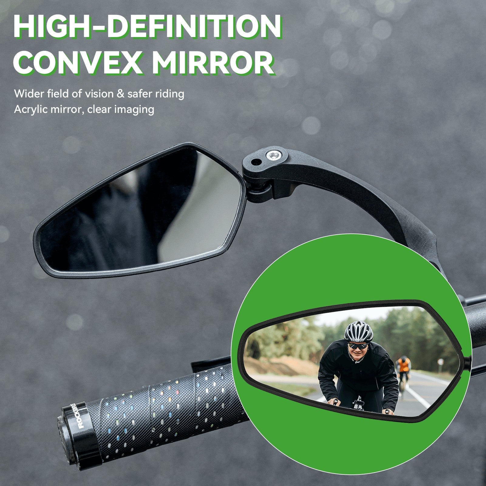 ROCKBROS adjustable bike handlebar rear view mirror with HD anti-glare lens and durable
#Style_Left