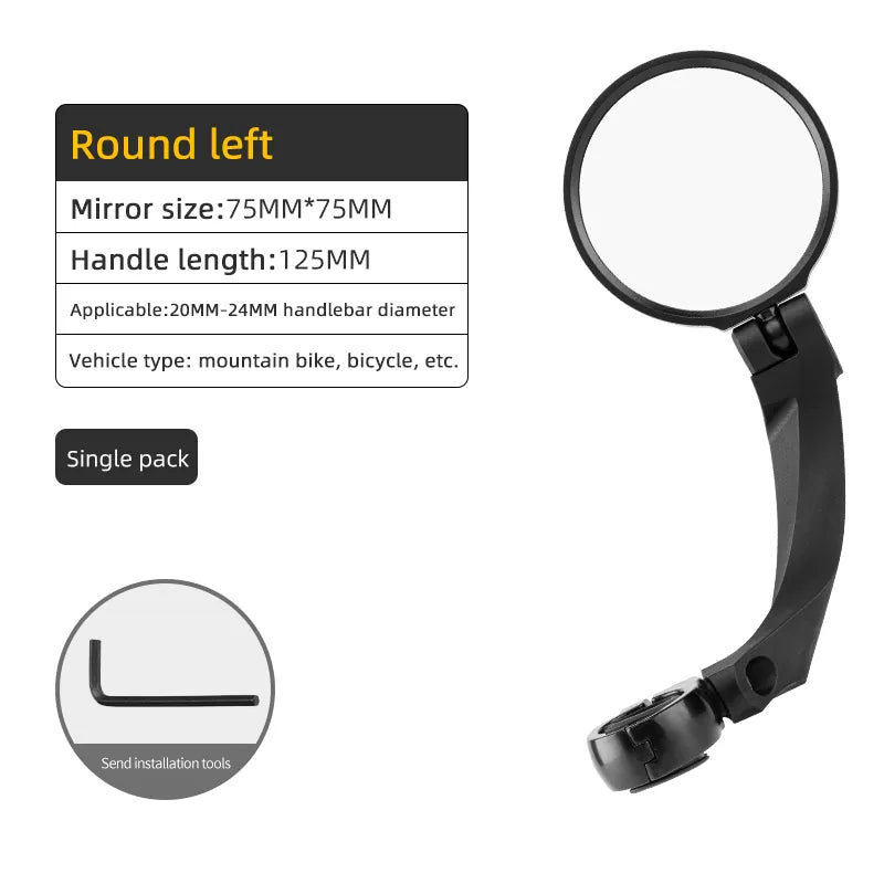 ROCKBROS adjustable bike handlebar rear view mirror with HD anti-glare lens and durable
#Style_Round