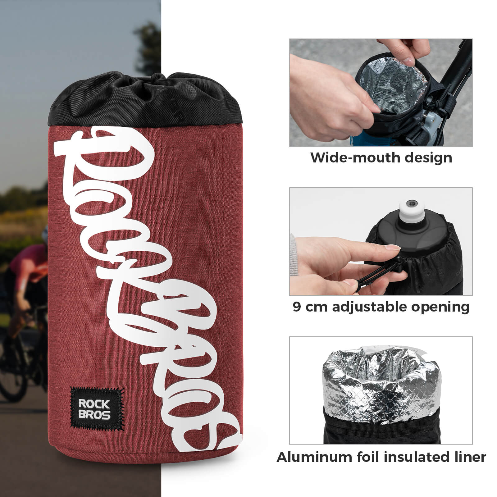 ROCKBROS Bike Handlebar Water Bottle Bag
#Color_Red