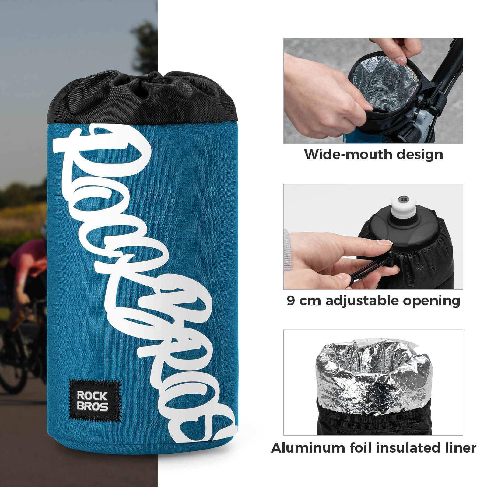 ROCKBROS Bike Handlebar Water Bottle Bag
#Color_Blue