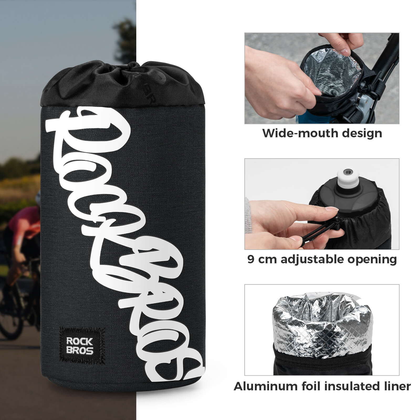ROCKBROS Bike Handlebar Water Bottle Bag
#Color_Black