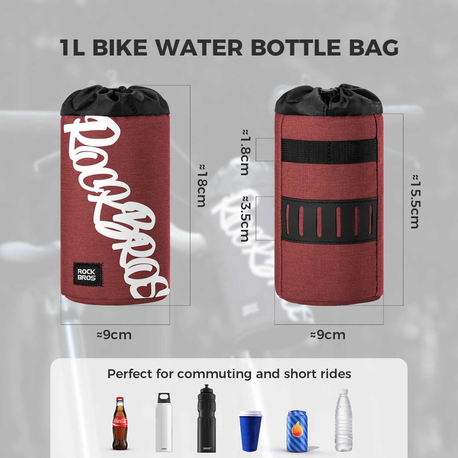 ROCKBROS Bike Handlebar Water Bottle Bag
#Color_Red