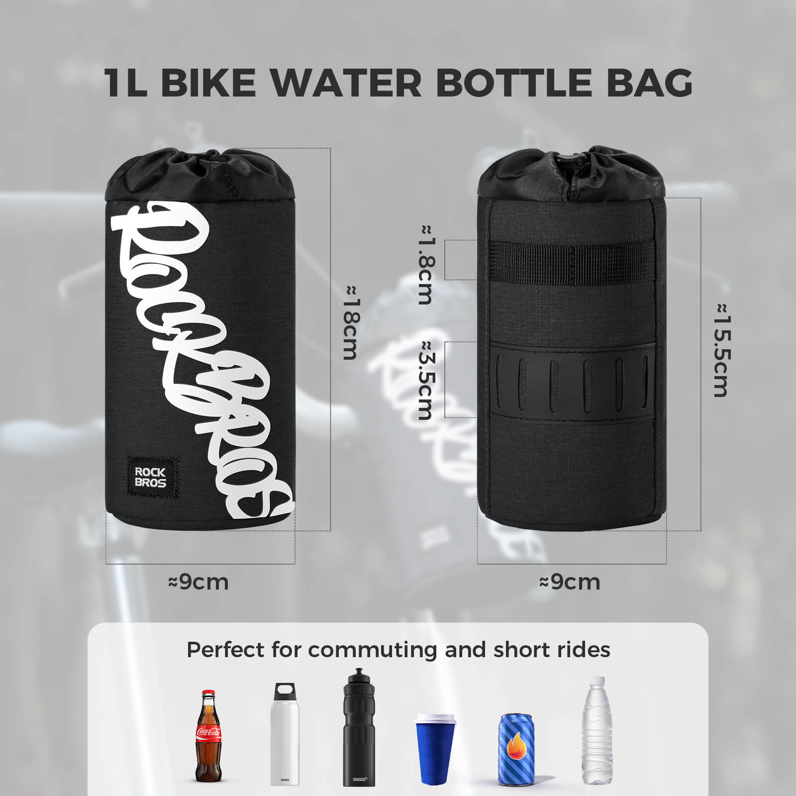 ROCKBROS Bike Handlebar Water Bottle Bag
#Color_Black
