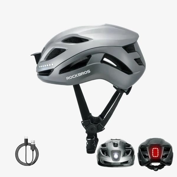 ROCKBROS bike helmet with LED front and rear lights for night cycling safety
#Color_Titanium