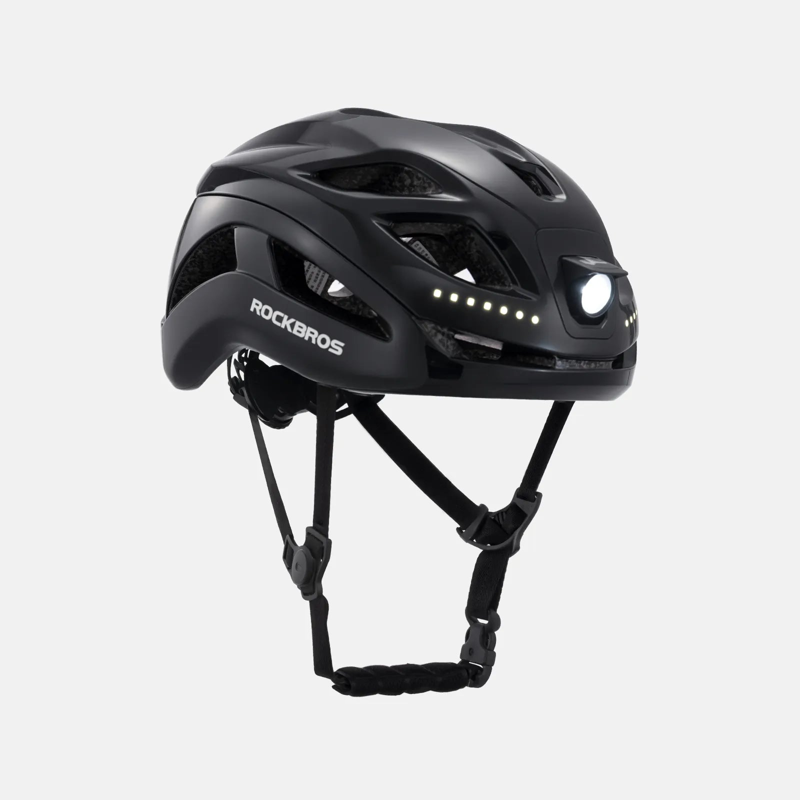 ROCKBROS bike helmet with LED front and rear lights for night cycling safety
#Color_Glossy Black