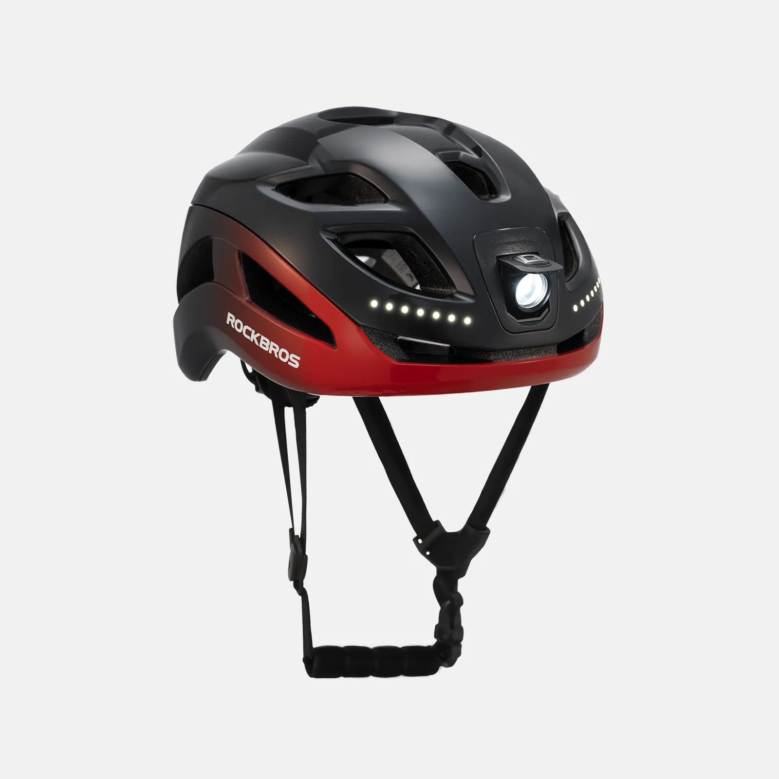 ROCKBROS bike helmet with LED front and rear lights for night cycling safety
#Color_Black Red