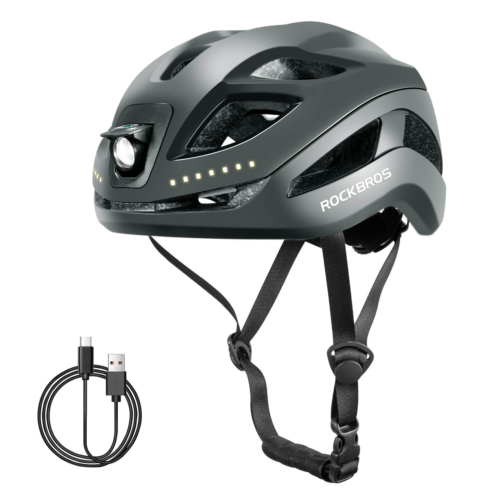 ROCKBROS bike helmet with LED front and rear lights for night cycling safety
#Color_Titanium