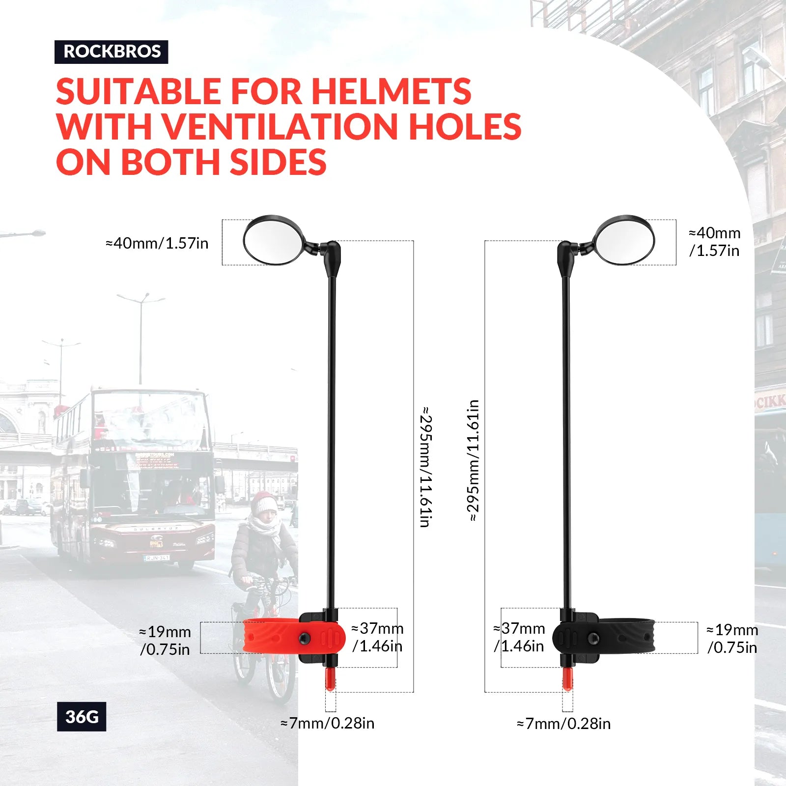 ROCKBROS adjustable bike helmet rear view mirror with wide angle convex lens