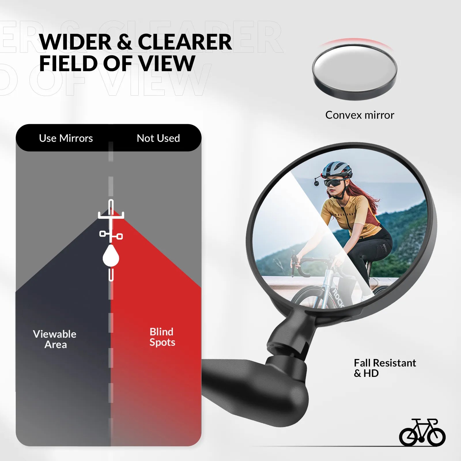ROCKBROS adjustable bike helmet rear view mirror with wide angle convex lens