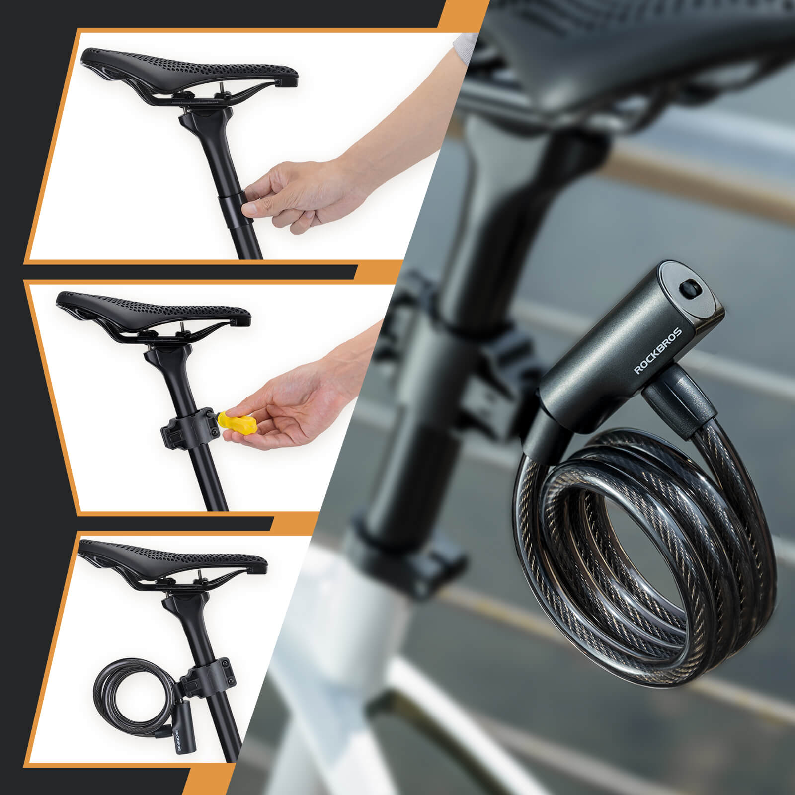 ROCKBROS bike lock key and zinc alloy lock core detail for secure locking