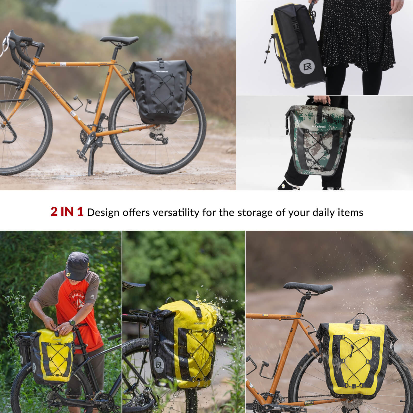 ROCKBROS 27L waterproof bike pannier bag for rear rack with large capacity