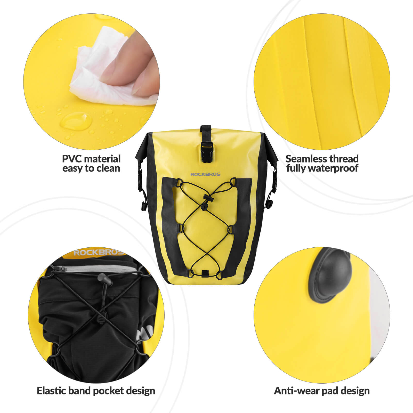 ROCKBROS 27L waterproof bike pannier bag for rear rack with large capacity