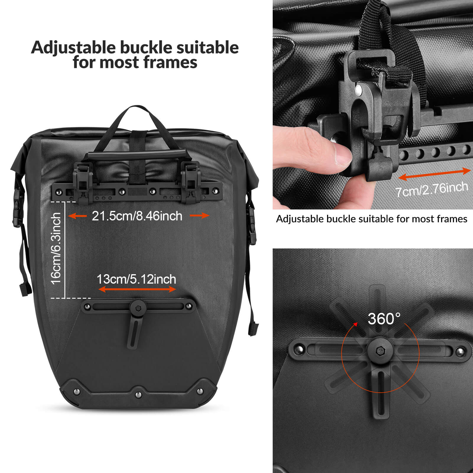 ROCKBROS 27L waterproof bike pannier bag for rear rack with large capacity