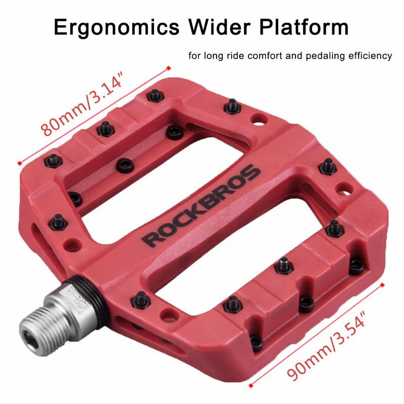ROCKBROS 9/16" nylon bike pedals with high-speed bearings for smooth cycling performance
#Color_Red