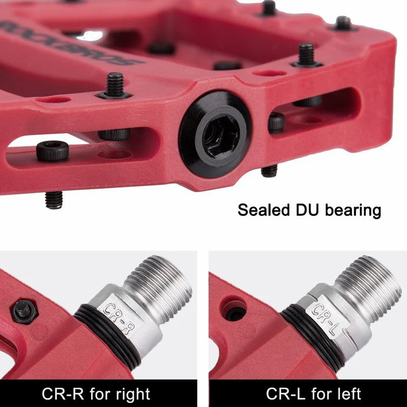 ROCKBROS 9/16" nylon bike pedals with high-speed bearings for smooth cycling performance
#Color_Red