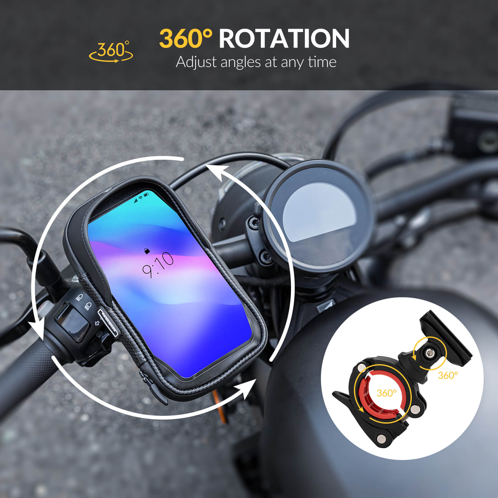 ROCKBROS 360° rotation bike phone mount bag with carbon texture design