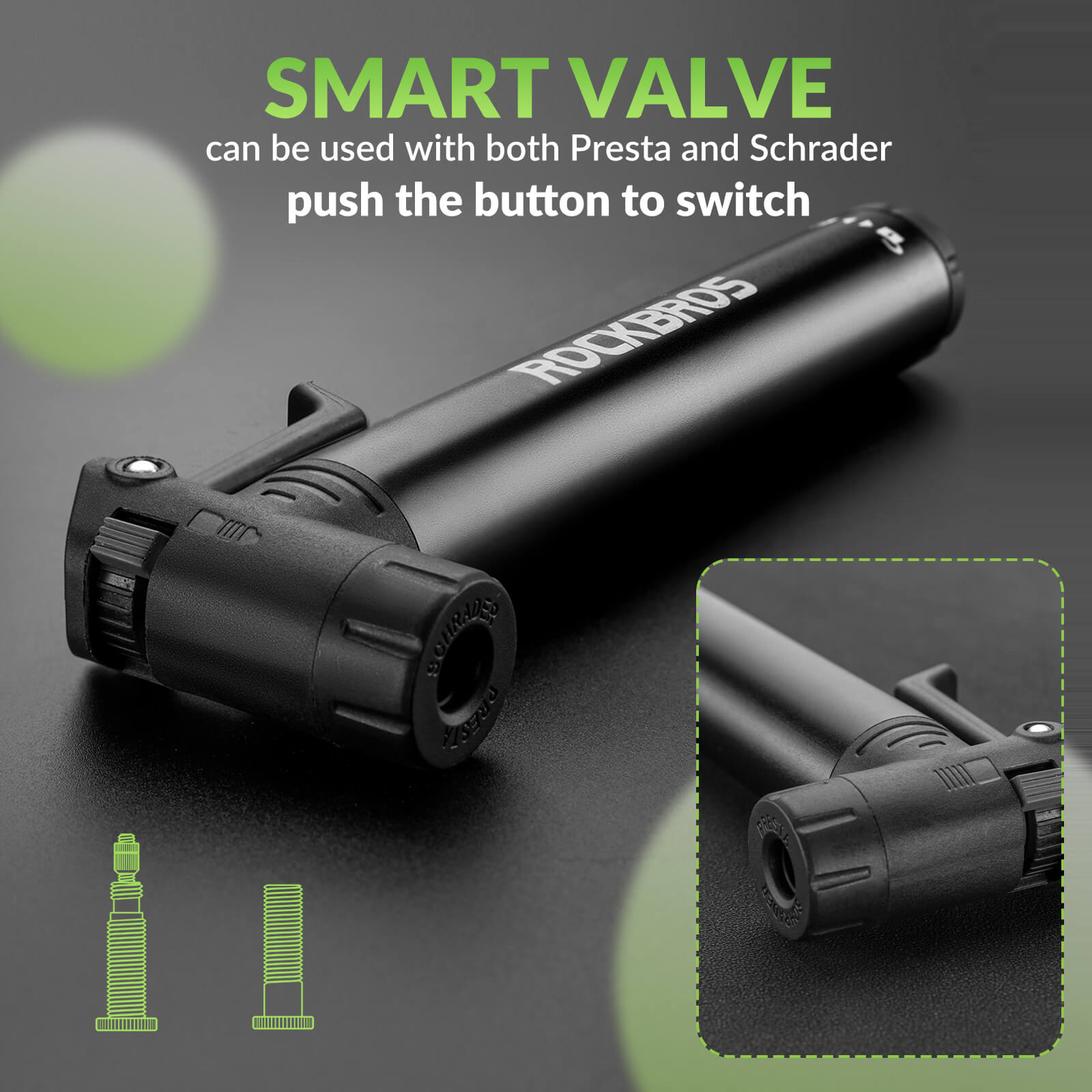 ROCKBROS portable bike pump inflating a bicycle tire