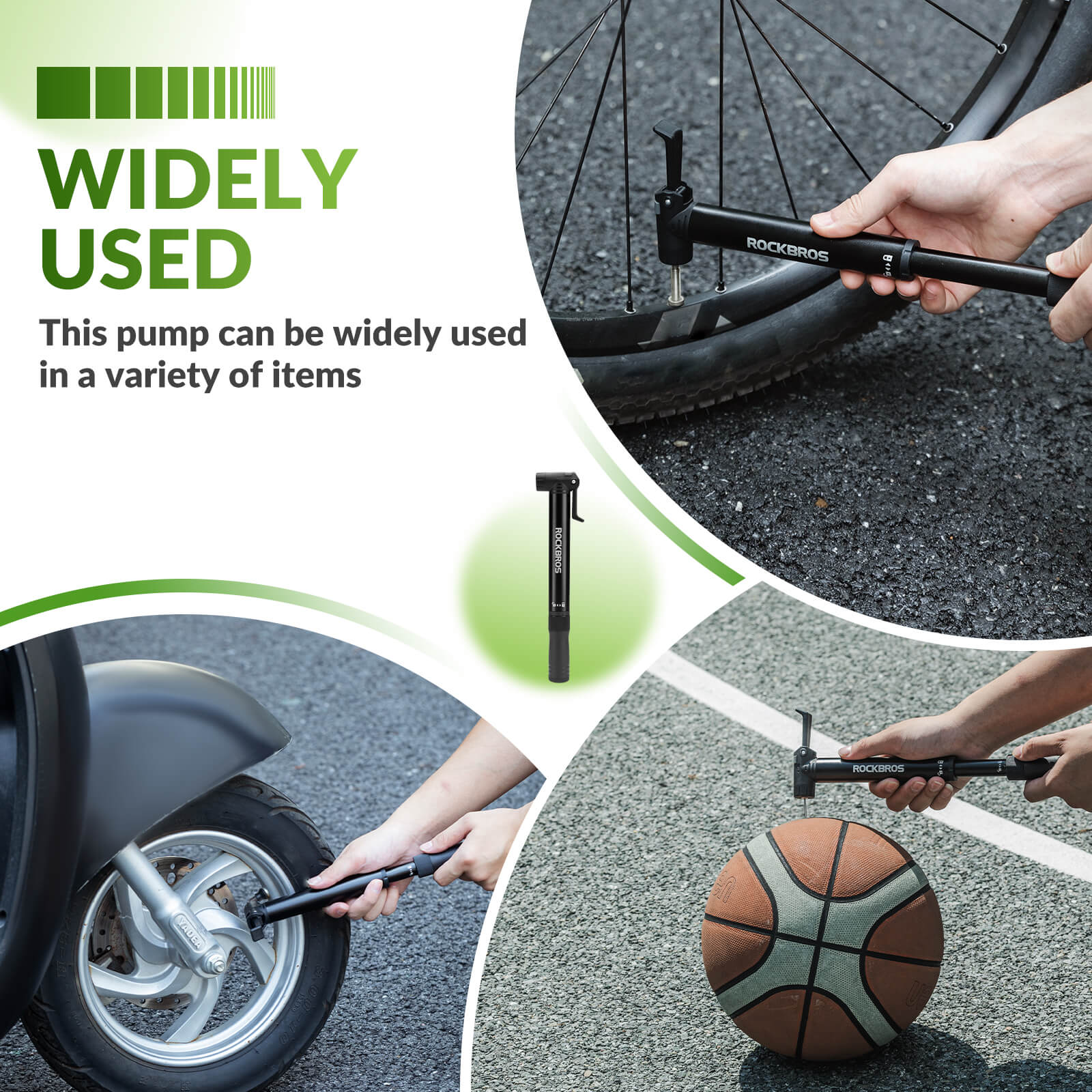 ROCKBROS portable bike pump with 80 PSI high pressure