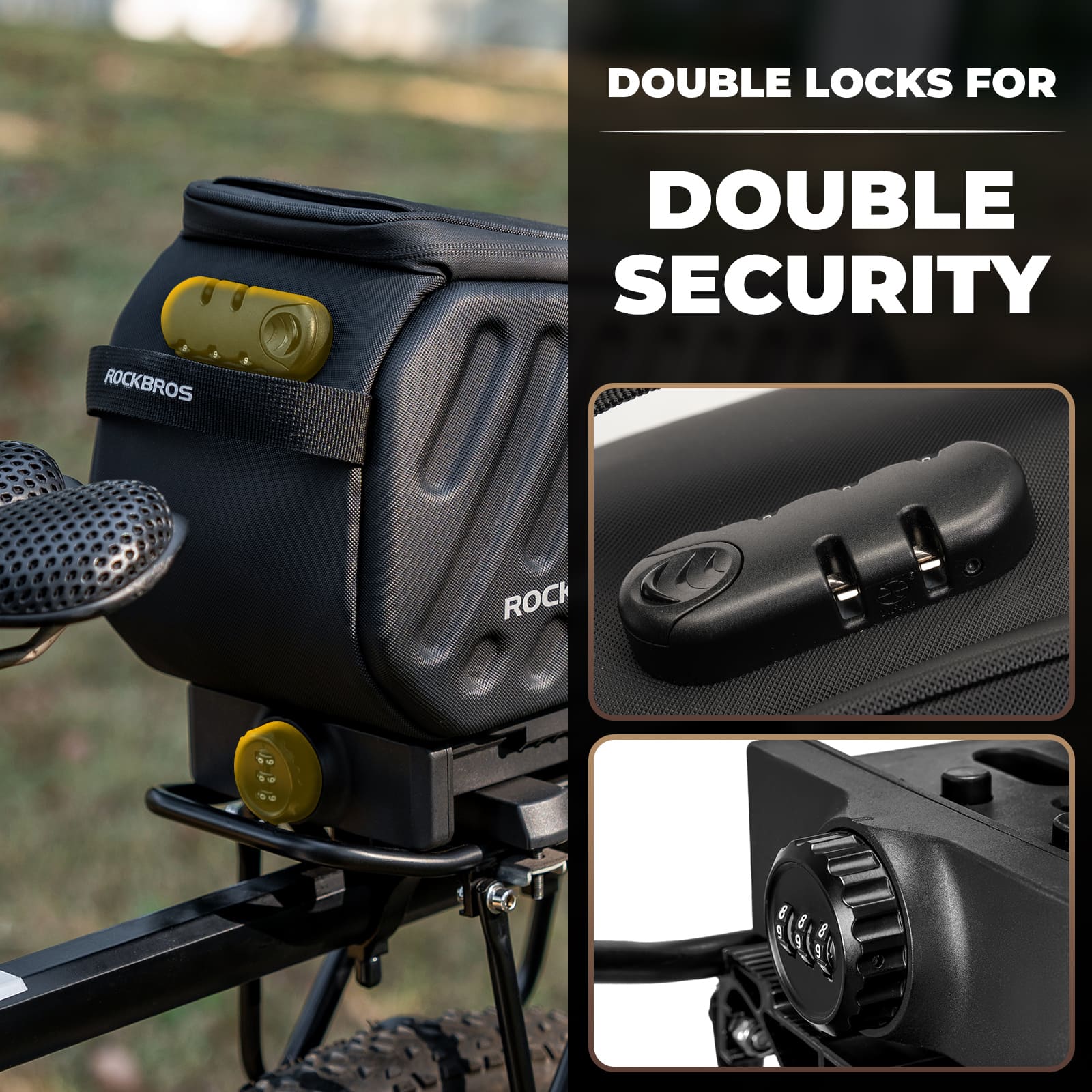 ROCKBROS Double Combination Lock Large Capacity Bike Rear Rack Bag for Commuting and Cycling