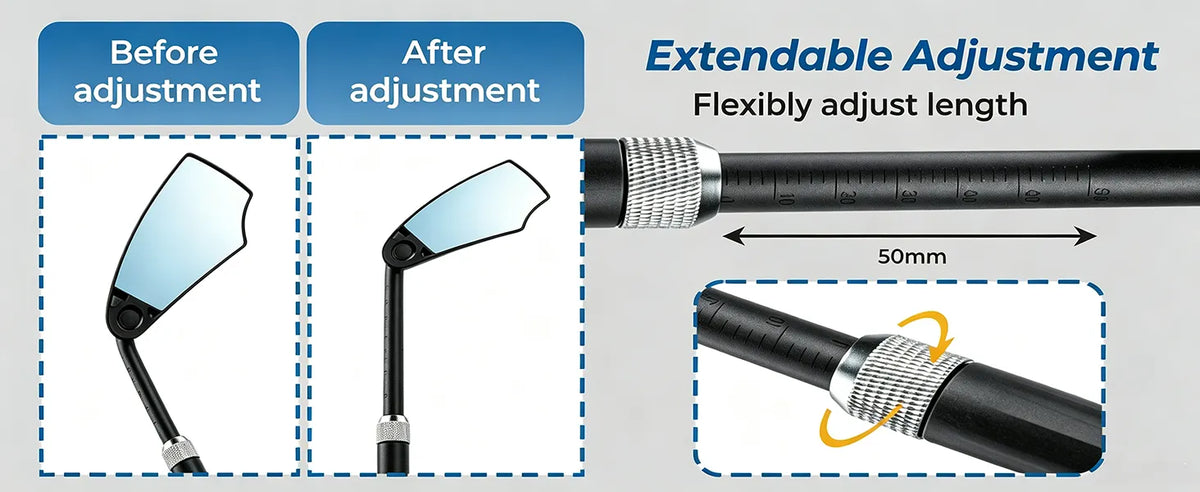 ROCKBROS extendable bike mirror arm with adjustable length for a stable rear view