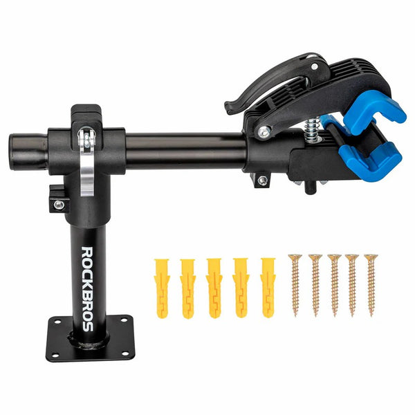 ROCKBROS bench and wall mount bike repair stand, adjustable and space-saving design for home or workshop