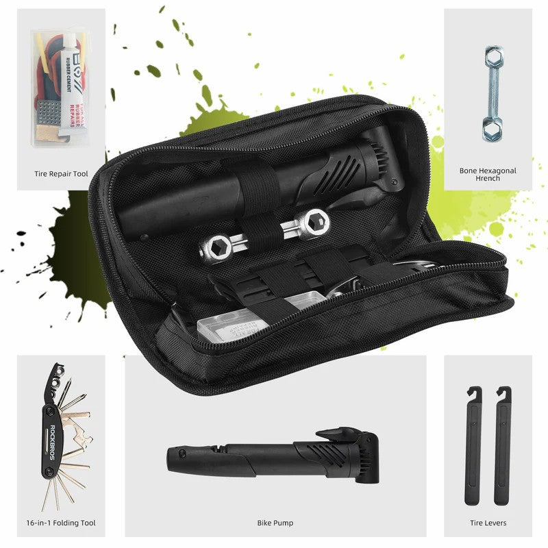 ROCKBROS Bike Repair Tool Kit with Mini Pump and 16-in-1 Multi Tool
