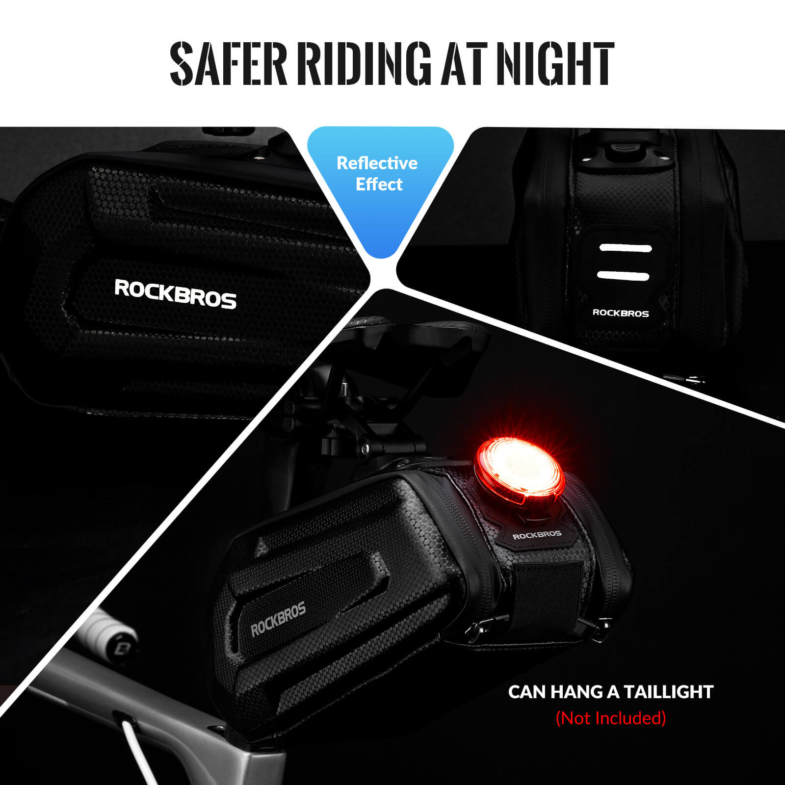 ROCKBROS Hard Shell Large Capacity Bike Saddle Bag with Rear Seat Mount, Reflective and Durable for Road and Mountain Cycling