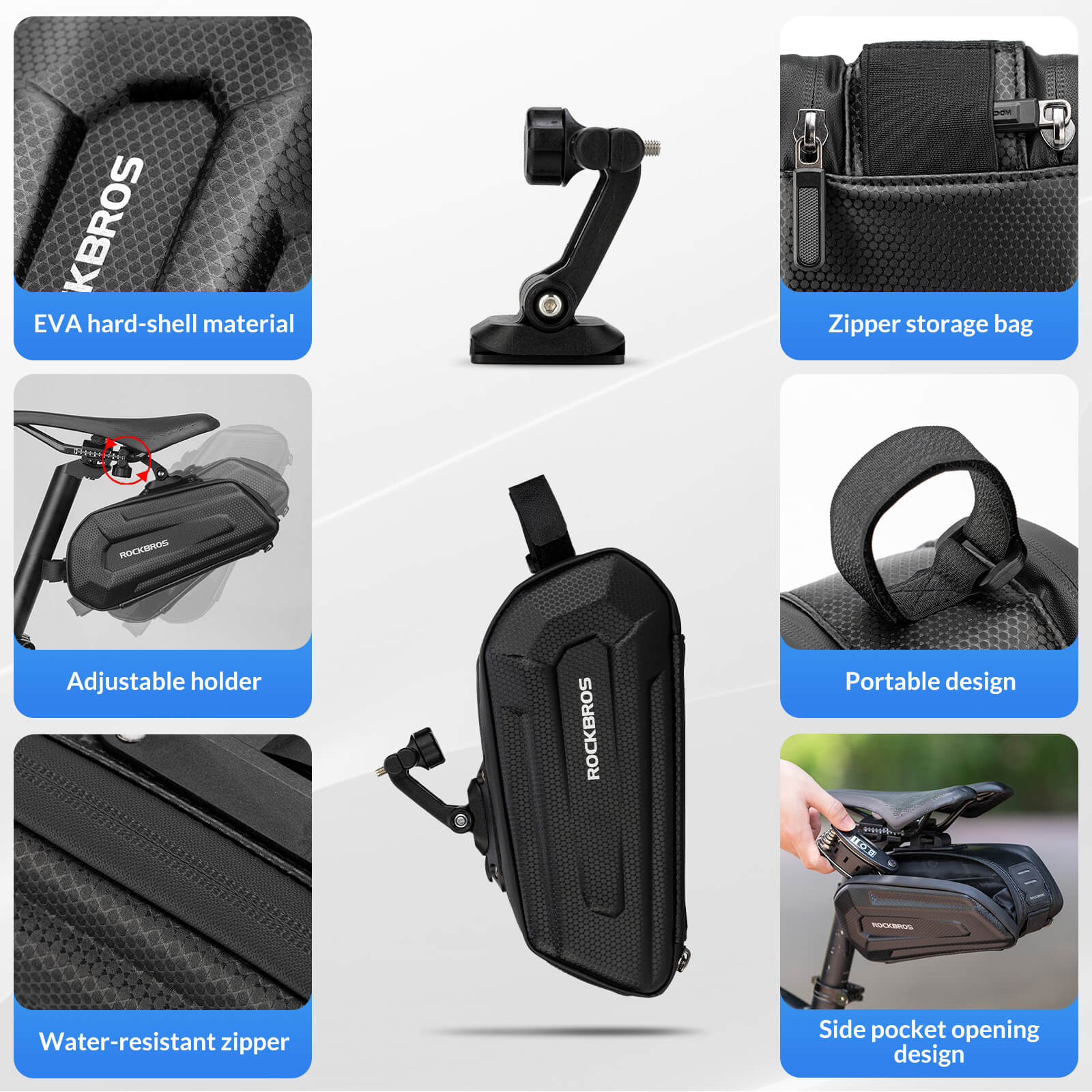 ROCKBROS Hard Shell Large Capacity Bike Saddle Bag with Rear Seat Mount, Reflective and Durable for Road and Mountain Cycling