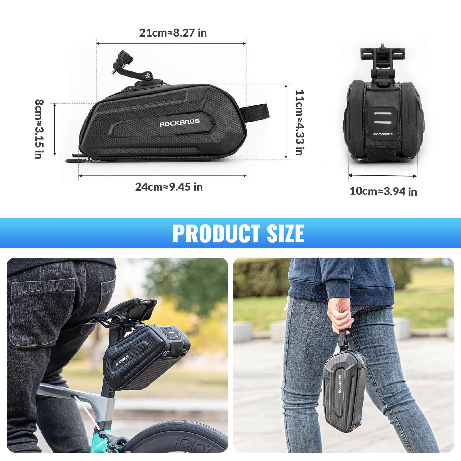 ROCKBROS Hard Shell Large Capacity Bike Saddle Bag with Rear Seat Mount, Reflective and Durable for Road and Mountain Cycling