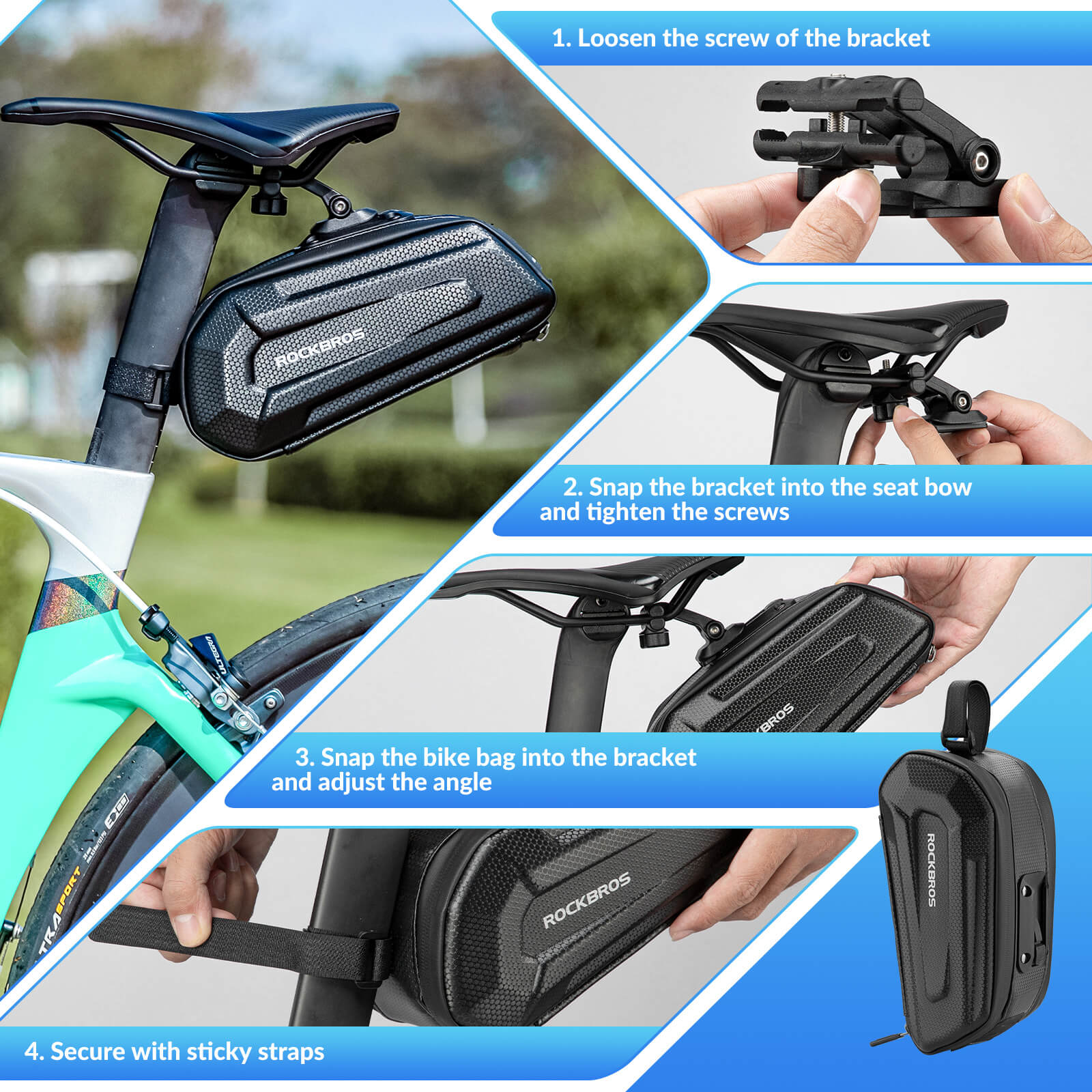 ROCKBROS Hard Shell Large Capacity Bike Saddle Bag with Rear Seat Mount, Reflective and Durable for Road and Mountain Cycling
