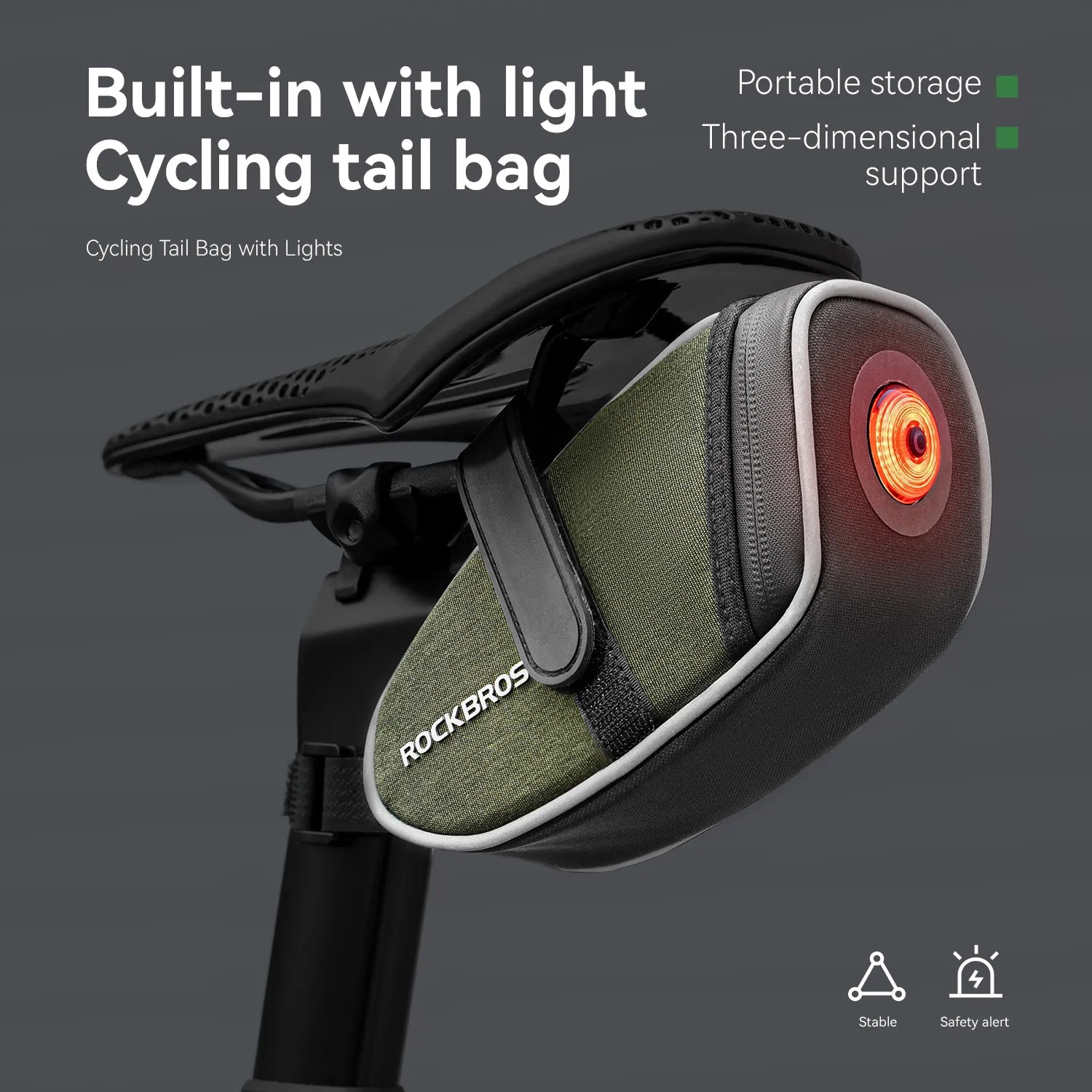 ROCKBROS bike saddle bag with removable smart tail light for commuting and night riding