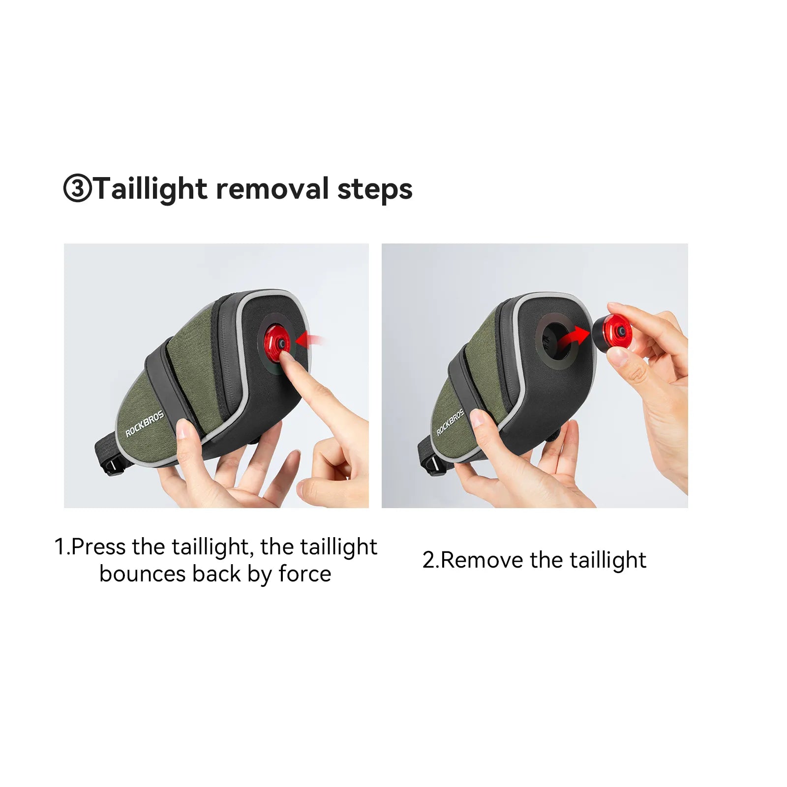 ROCKBROS bike saddle bag with removable smart tail light for commuting and night riding