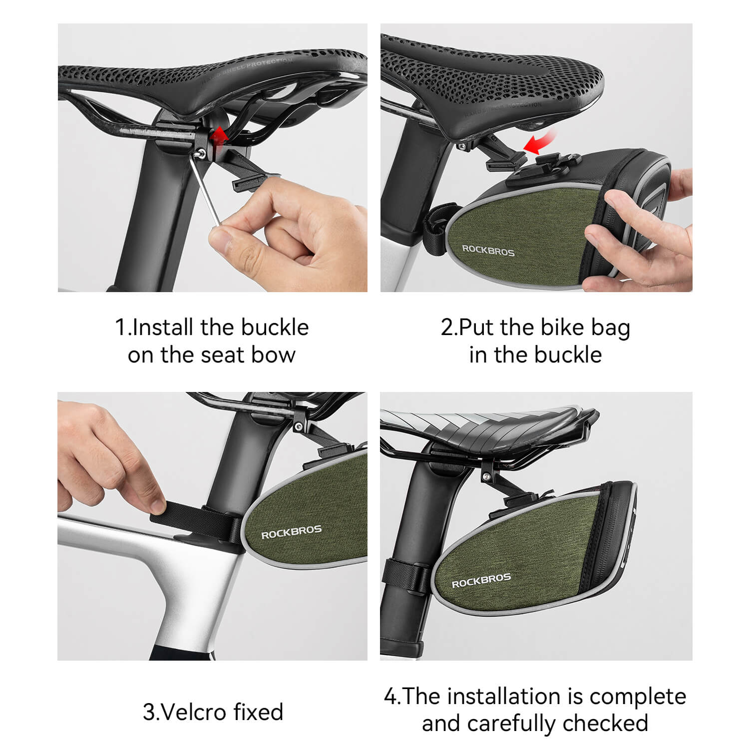 ROCKBROS bike saddle bag with detachable tail light 0.45L waterproof cycling seat bag