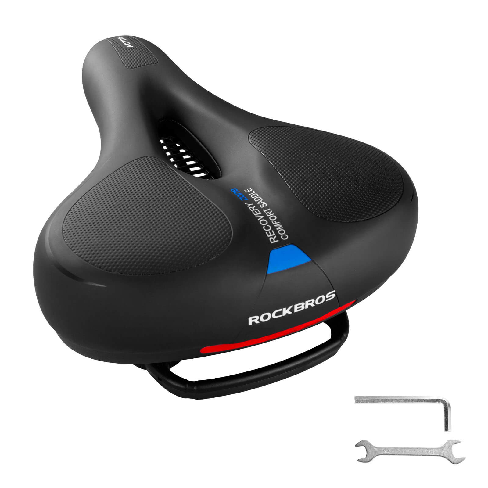 ROCKBROS bike saddle with shock-absorbing system for maximum comfort on rough terrain.
#Color_Blue