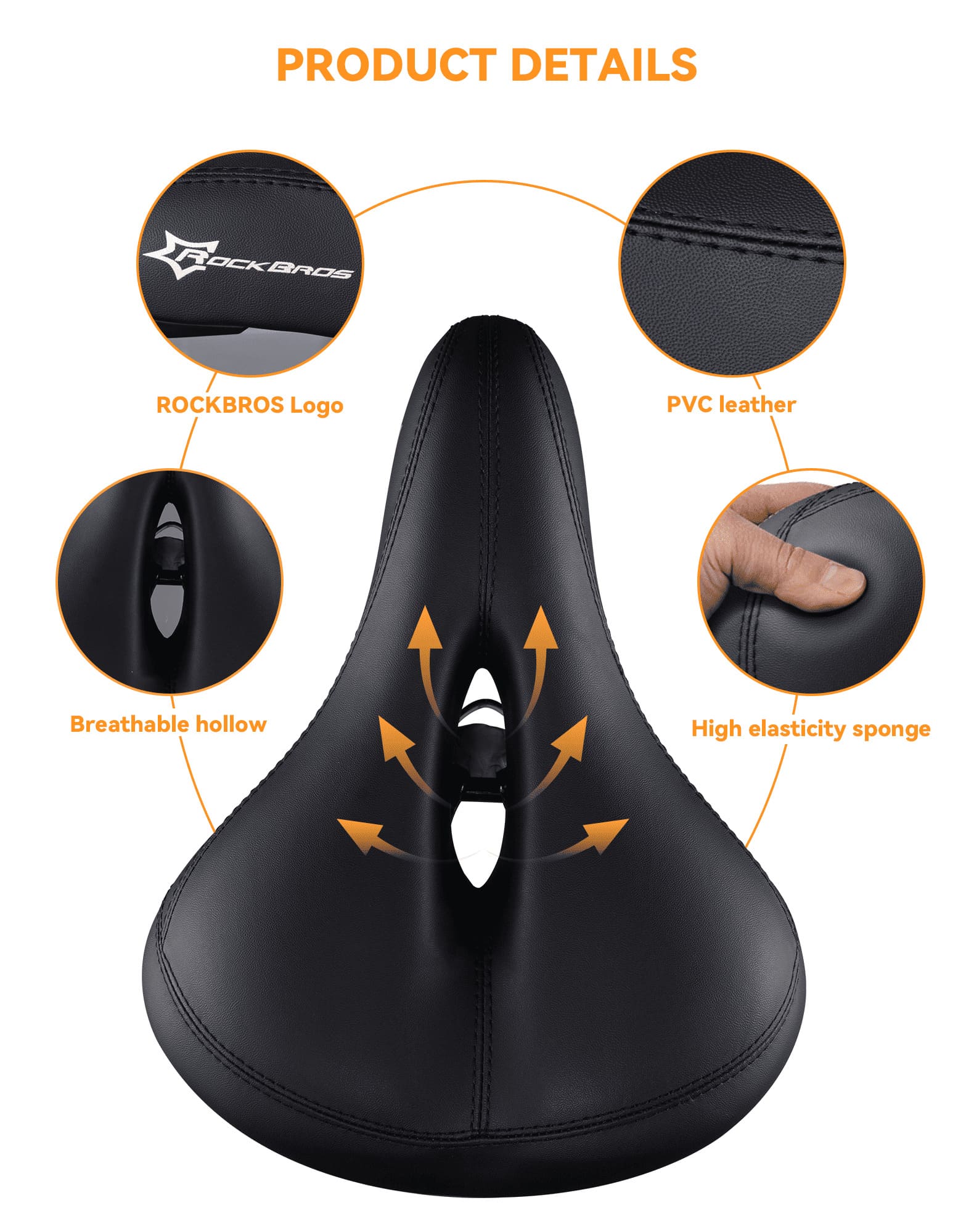 Bike Saddle:Rockbros Built-In Rear Warning Light Bike Saddle for Night Riding