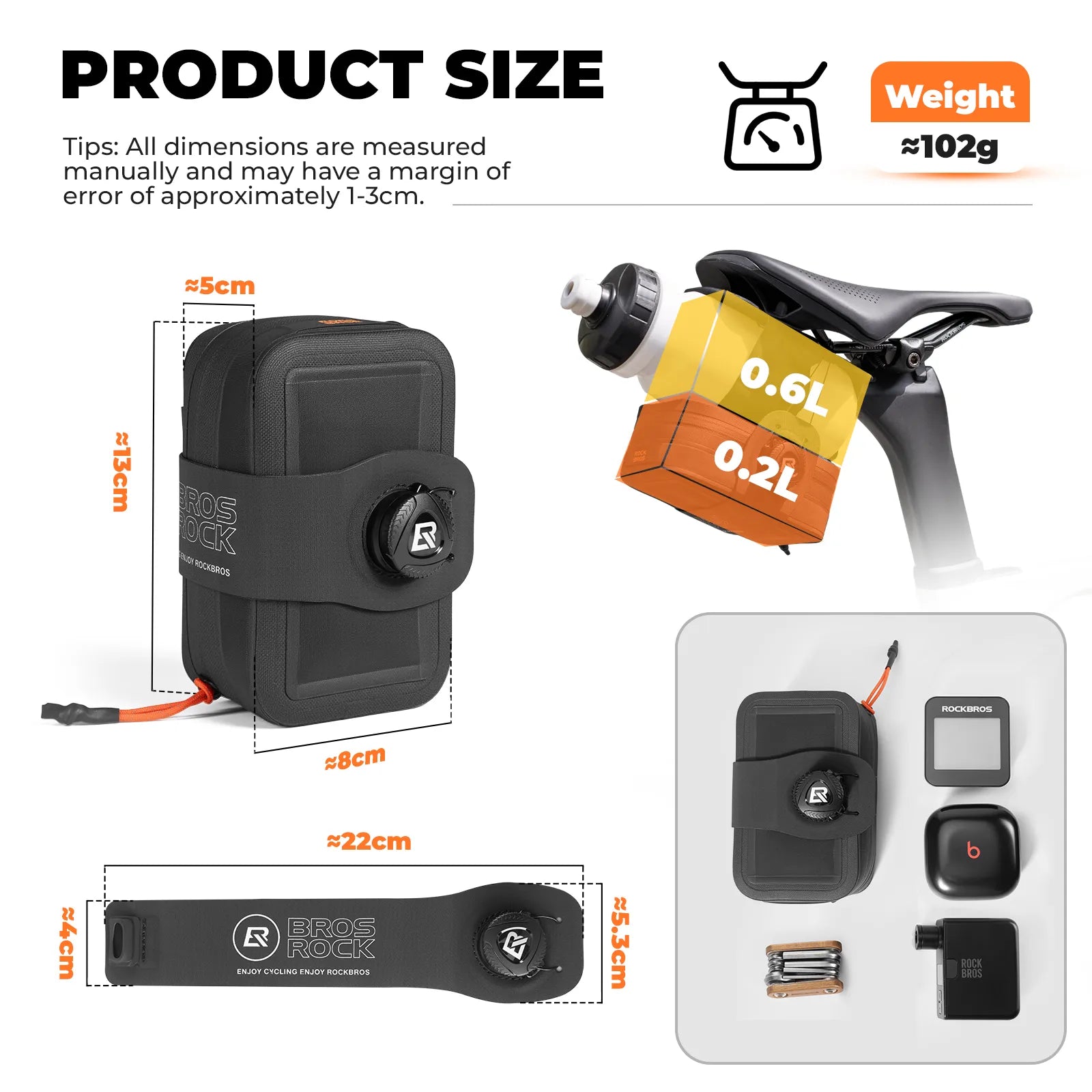 ROCKBROS waterproof bike tail bag with quick release and bottle holder