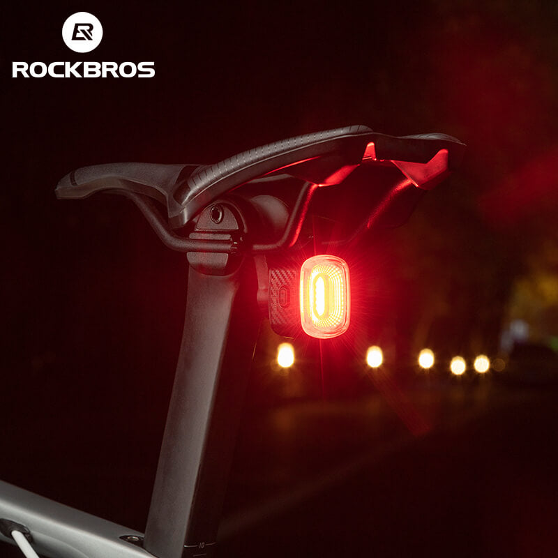 ROCKBROS Rear Bike Light in use at night with high visibility LED brake light