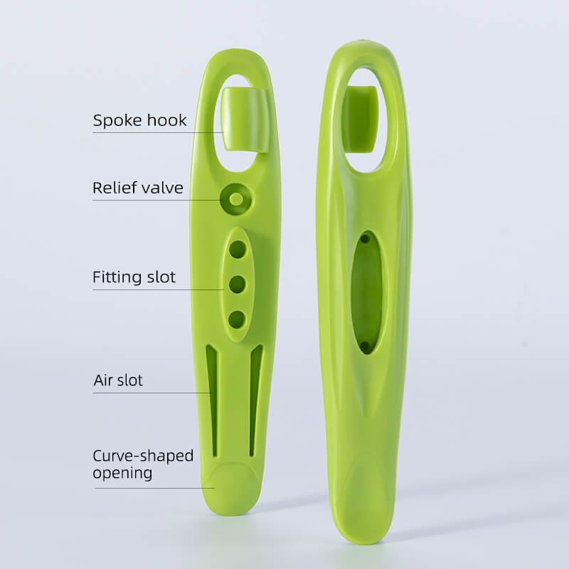 ROCKBROS bike tire lever with spoke hook, easy-grip design, clip-together storage, and built-in deflate valve